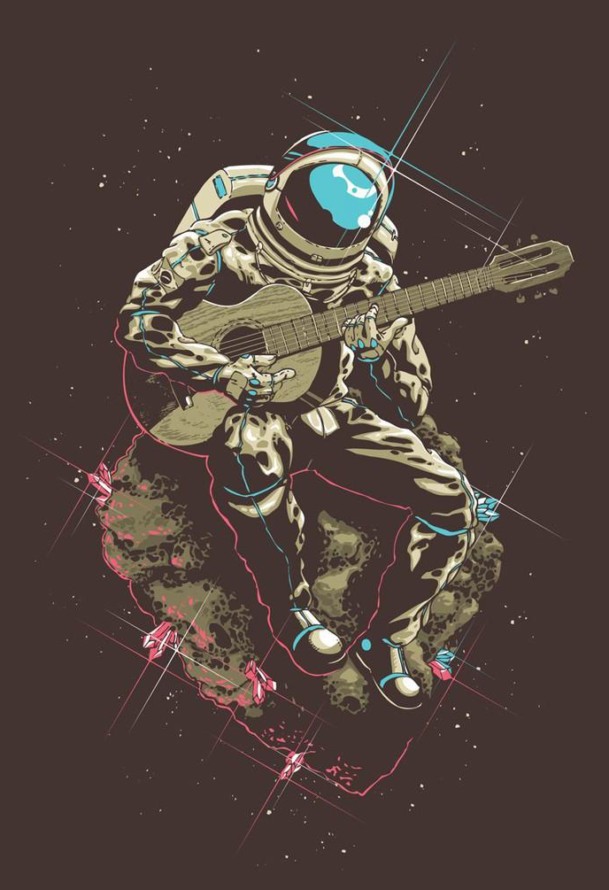 astronaut with a guitar in space